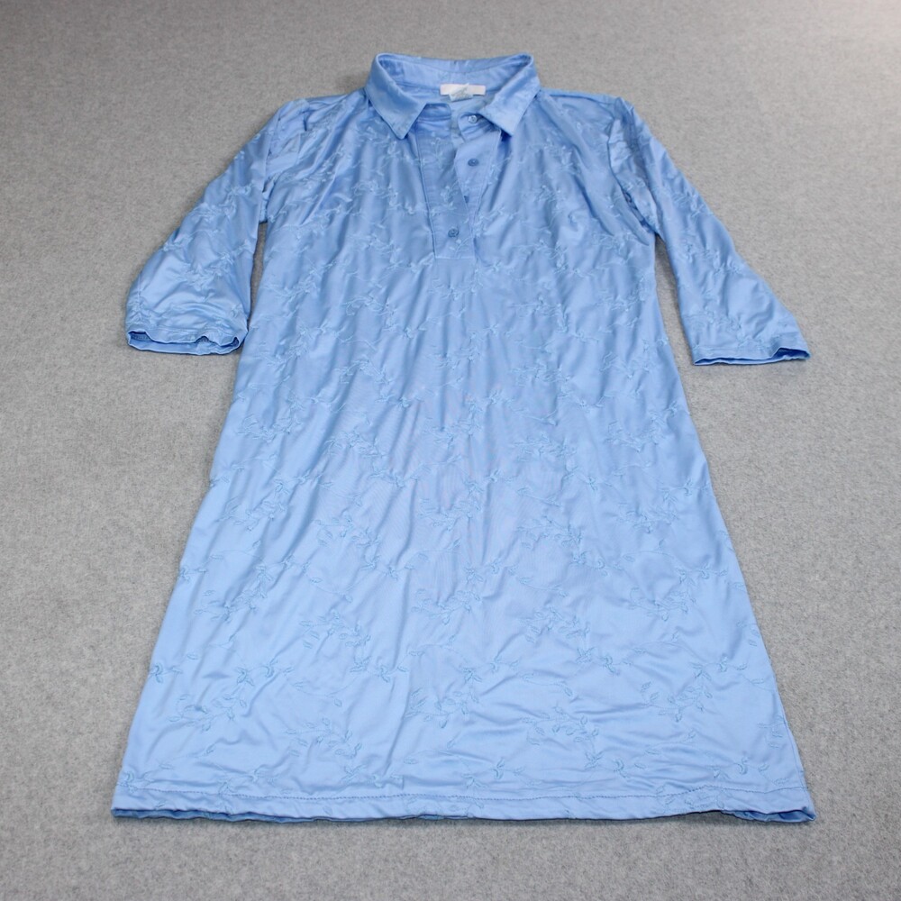 Leggiadro Dress Woman 8 Blue Henley Tunic Embroidered Coastal Boho Lagenlook